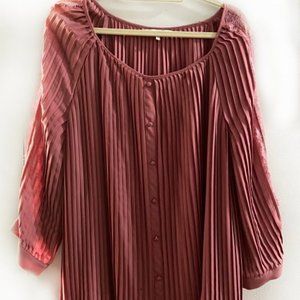 🌸 NEXT UK Pleated Long Sleeve Lace Mix Blouse – Dusty Rose 🌸